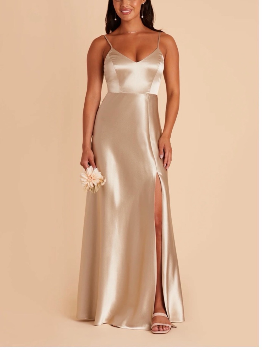 Birdy grey gold Satin Spaghetti-Strap Evening Gown in gold
